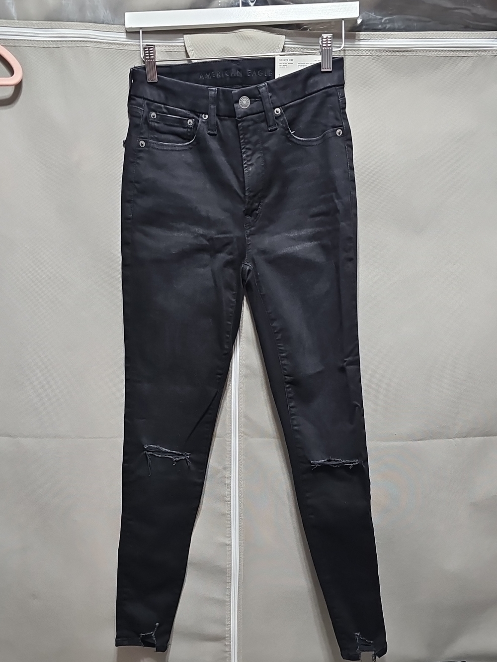 American Eagle Outfitters Black Skinny Jeans with Knee Rips